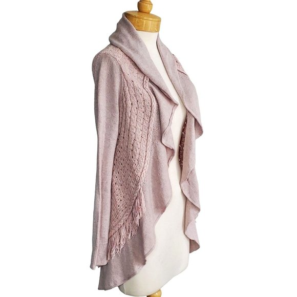 ANTHROPOLOGIE Knitted and Knotted Pink/Mauve Fringe Circle Open Front Cardigan S - Picture 3 of 11